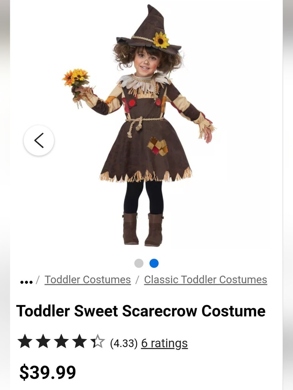 Toddler 2t Pumpkin Patch Scarecrow Spirit Halloween Costume